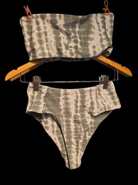 Olive & White Tie-died Bikini Set